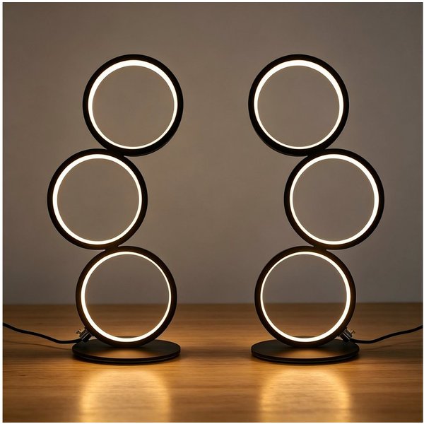 ZMH LED Tischleuchte 3-Ring-Design Schwarz, 12 W, 1000 lm, stufenlos dimmbar, 3000–6000 K, mit Kabelcontroller, LED fest integriert, Warmweiß bis Kaltweiß