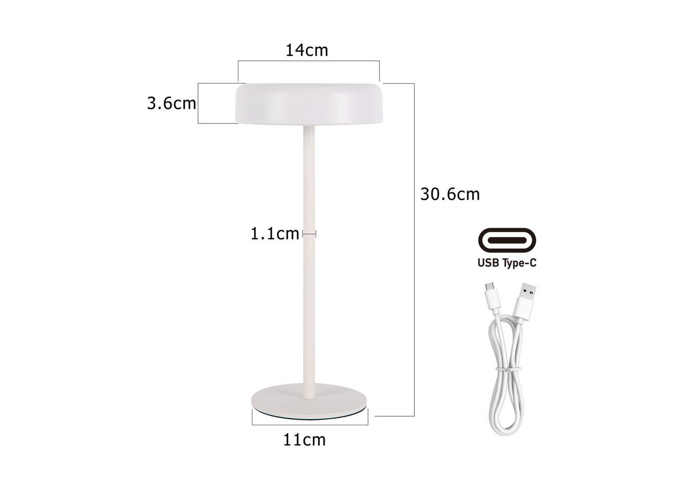ZMH LED Tischleuchte Akku, kabellose Tischlampe mit USB-C- und Solaraufladung, Touch-Dimmer, 3 Farbtemperaturen 3000K/4000K/5000K, 3600 mAh, LED fest integriert – Bild 3 von 5