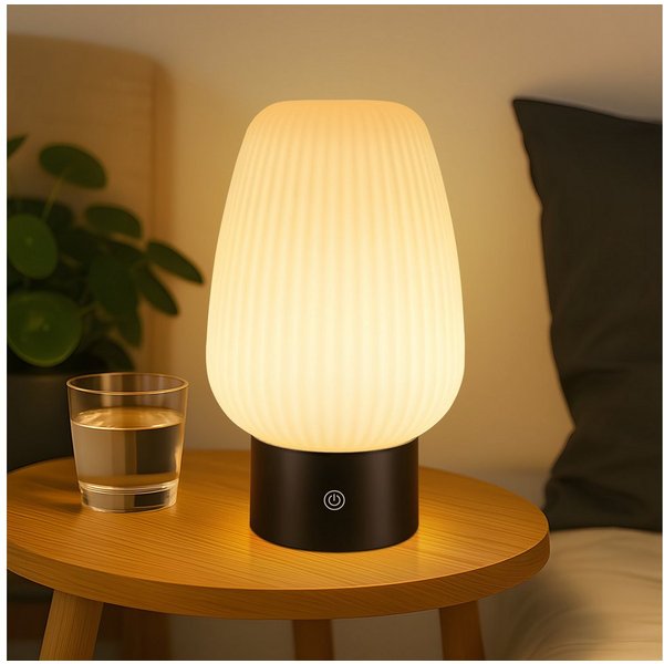 ZMH LED Tischleuchte aus Glas, kabellose Akku-Tischlampe mit Touch-Dimmer, 3 Lichtfarben 3000/4000/6500 K, USB-C, LED fest integriert, Warmweiß, Neutralweiß, Ka
