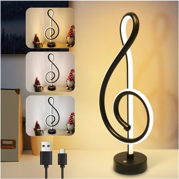 ZMH LED Tischleuchte kabellos, G-förmige Akku-Nachttischlampe mit Touch-Dimmer, 3 Farbtemperaturen 3000/4500/6500 K, USB-C-aufladbar, LED fest integriert, 3000-