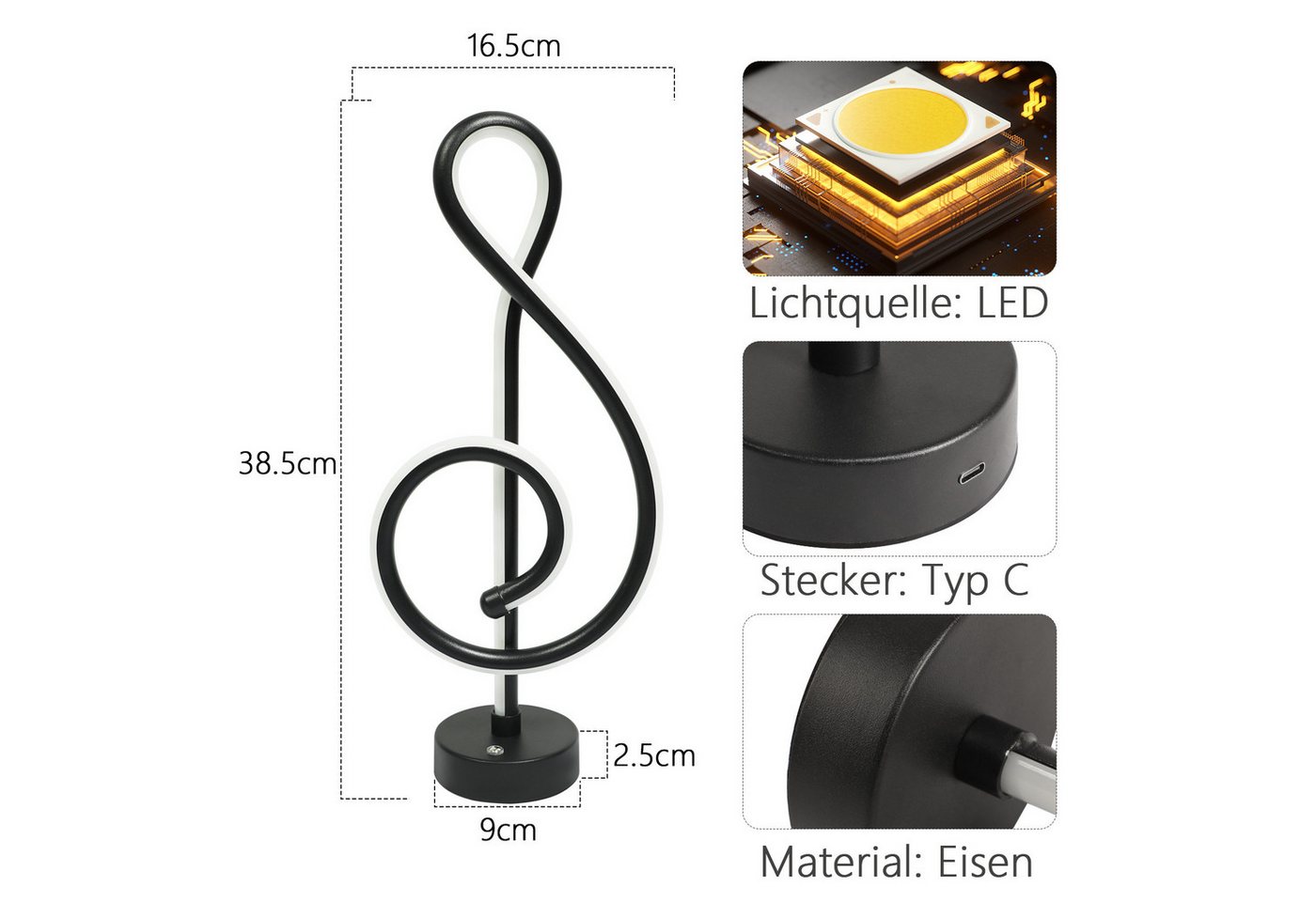 ZMH LED Tischleuchte kabellos, G-förmige Akku-Nachttischlampe mit Touch-Dimmer, 3 Farbtemperaturen 3000/4500/6500 K, USB-C-aufladbar, LED fest integriert, 3000- – Bild 3 von 5