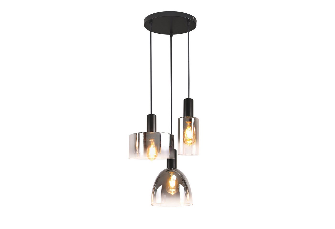 ZMH Pendelleuchte 3/4-flammig,Rauchglas Hängeleuchte,E27 Vintage Glaslampe, höhenverstellbar, ohne Leuchtmittel, für Esstisch und Wohnzimmer – Bild 2 von 5