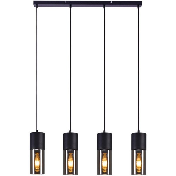 ZMH Pendelleuchte 3/4-flammig, Schwarz, E27, höhenverstellbar, ohne Leuchtmittel, Metall- und Glas-Lampenschirme