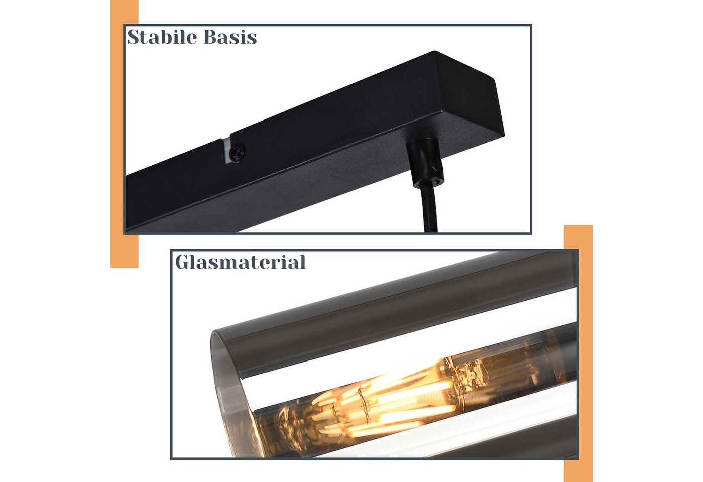 ZMH Pendelleuchte 3/4-flammig, Schwarz, E27, höhenverstellbar, ohne Leuchtmittel, Metall- und Glas-Lampenschirme – Bild 5 von 5