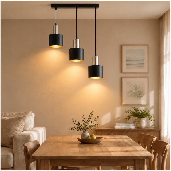 ZMH Pendelleuchte E27, 1/2/3-flammig,höhenverstellbare Hängelampe, ohne Leuchtmittel, Esstischlampe, Esszimmerlampe und Kücheninsel-Lampe