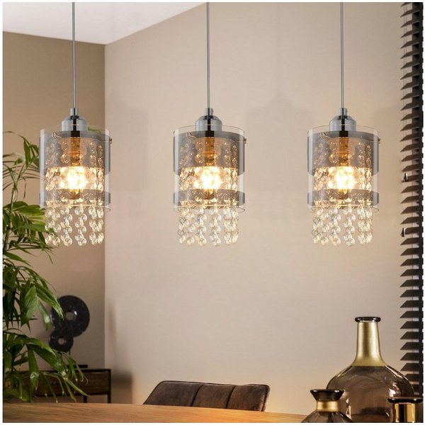 ZMH Pendelleuchte E27 Kristall, Hängeleuchte für Esstisch, Kristalllampe, höhenverstellbar bis 150 cm, ohne Leuchtmittel, Esszimmerlampe für Wohnzimmer Küche