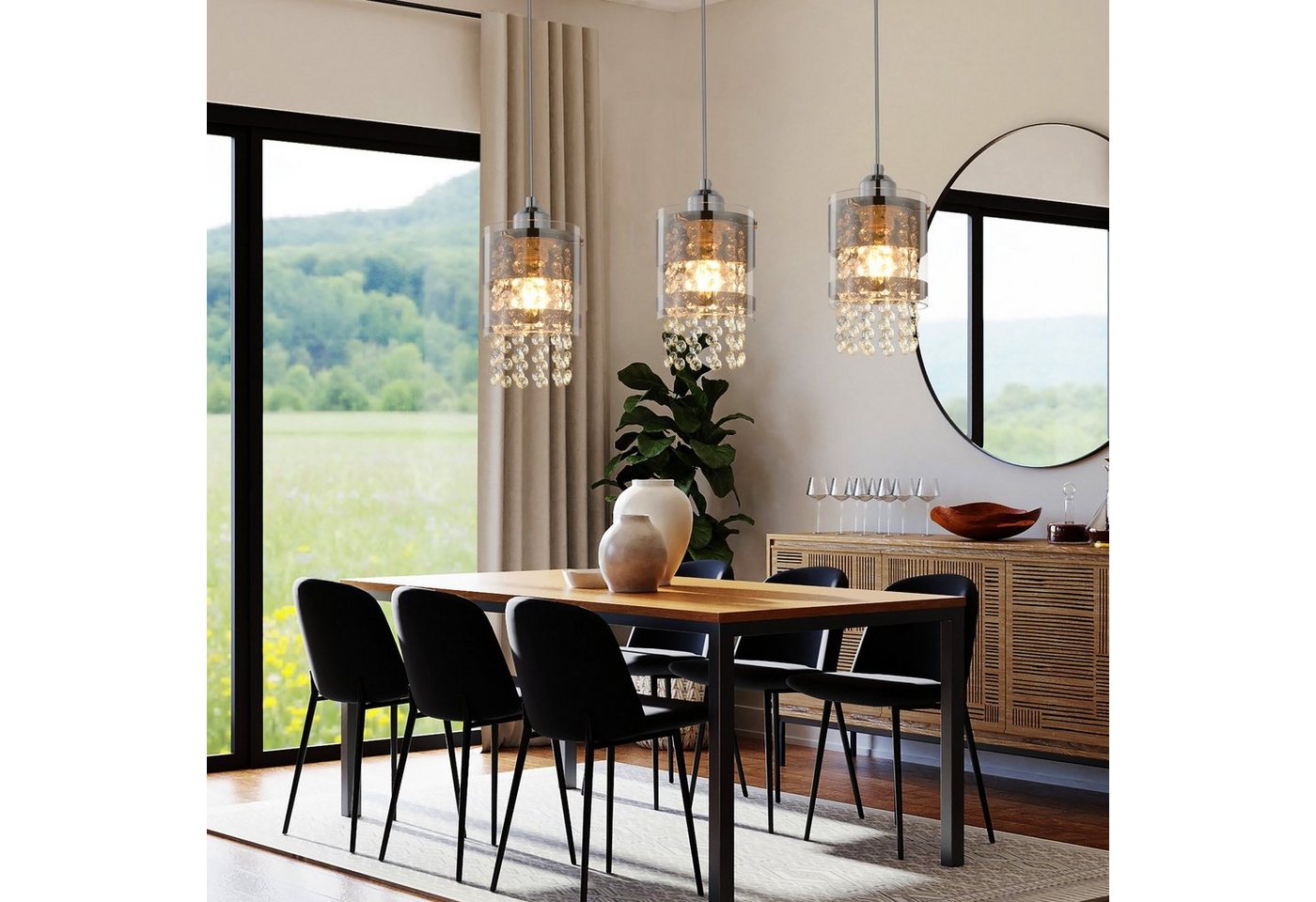 ZMH Pendelleuchte E27 Kristall, Hängeleuchte für Esstisch, Kristalllampe, höhenverstellbar bis 150 cm, ohne Leuchtmittel, Esszimmerlampe für Wohnzimmer Küche – Bild 2 von 5