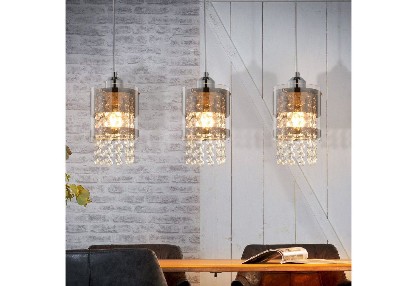 ZMH Pendelleuchte E27 Kristall, Hängeleuchte für Esstisch, Kristalllampe, höhenverstellbar bis 150 cm, ohne Leuchtmittel, Esszimmerlampe für Wohnzimmer Küche – Bild 5 von 5