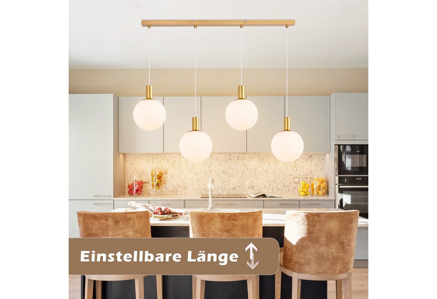 ZMH Pendelleuchte Esstisch 3/4 flammig, Hängeleuchte E27, höhenverstellbare Hängelampe, Höhenverstellbar, ohne Leuchtmittel, 182CM Retro Hängeleuchte für Wohnzi – Bild 2 von 5