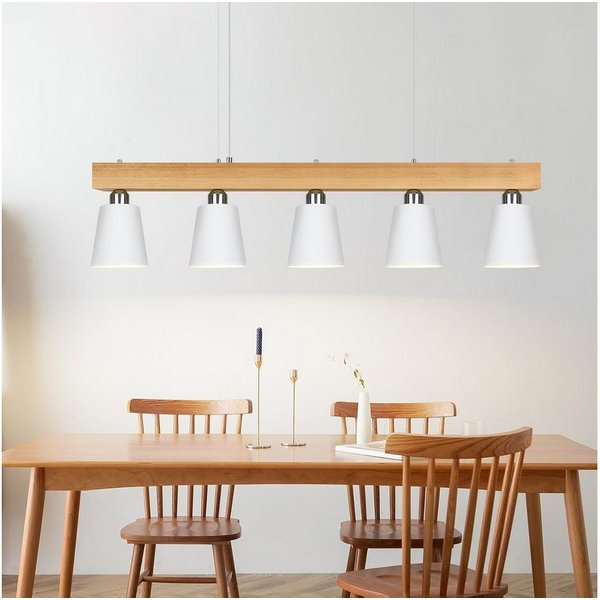 ZMH Pendelleuchte Esstisch Holz, 3/5-flammige Hängeleuchte E27, höhenverstellbar, LED wechselbar, Warmweiß, Abhängung bis 150 cm