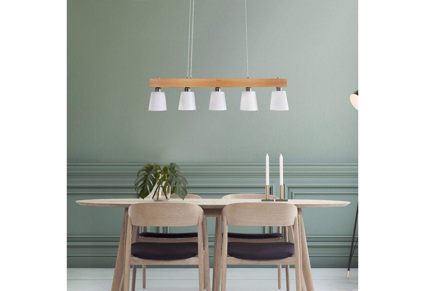 ZMH Pendelleuchte Esstisch Holz, 3/5-flammige Hängeleuchte E27, höhenverstellbar, LED wechselbar, Warmweiß, Abhängung bis 150 cm – Bild 3 von 5
