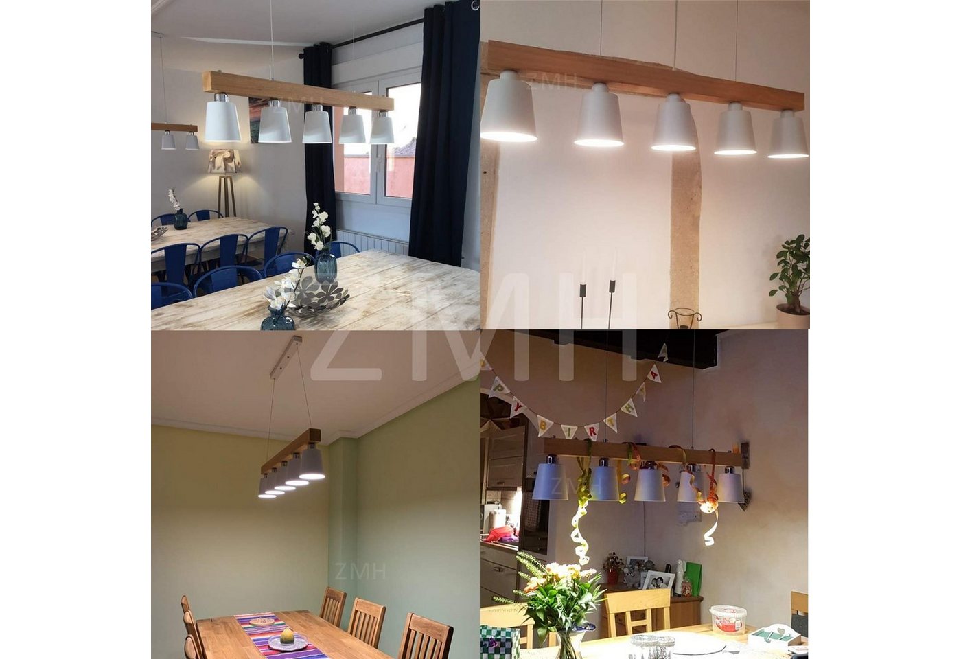 ZMH Pendelleuchte Esstisch Holz, 3/5-flammige Hängeleuchte E27, höhenverstellbar, LED wechselbar, Warmweiß, Abhängung bis 150 cm – Bild 4 von 5