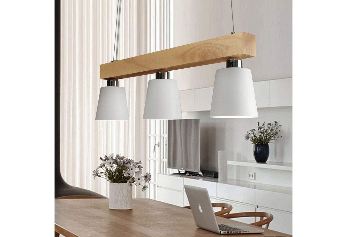ZMH Pendelleuchte Esstisch Holz, 3/5-flammige Hängeleuchte E27, höhenverstellbar, LED wechselbar, Warmweiß, Abhängung bis 150 cm – Bild 2 von 5