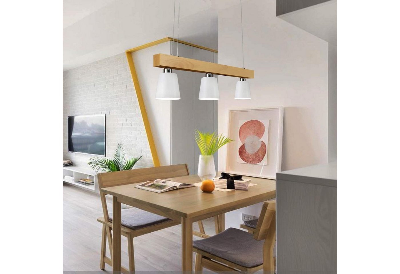 ZMH Pendelleuchte Esstisch Holz, 3/5-flammige Hängeleuchte E27, höhenverstellbar, LED wechselbar, Warmweiß, Abhängung bis 150 cm – Bild 3 von 5