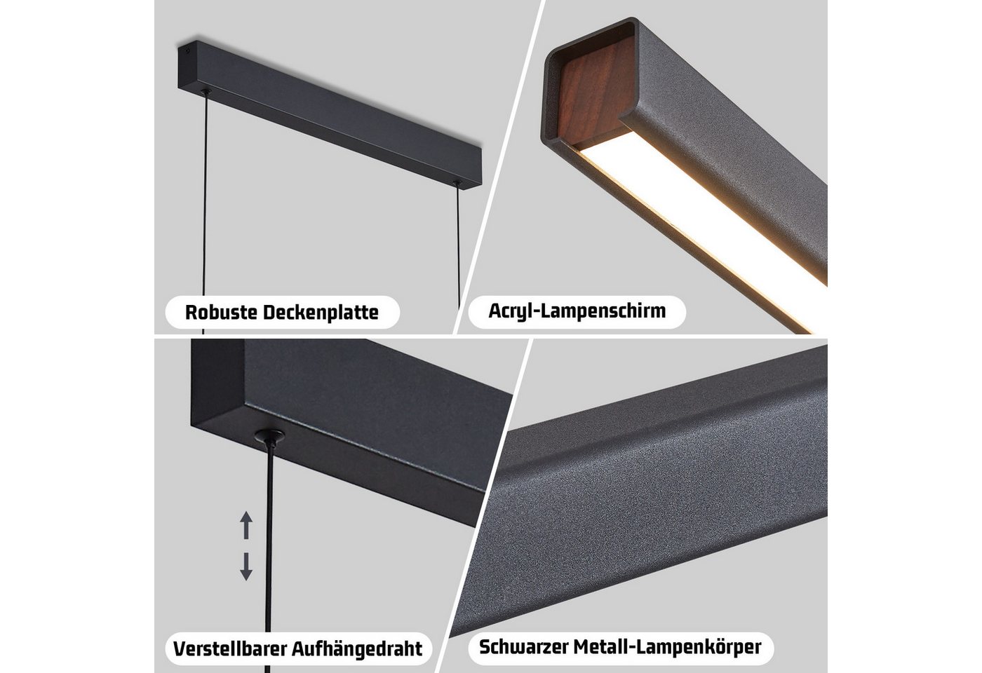 ZMH Pendelleuchte Esszimmer 108/148 CM Schwarz Linear Pendellampe 37W Dimmbar Küche, LED fest integriert, 3000-6500K, mit Fernbedienung Modern Hängeleuchte Wohn – Bild 4 von 5