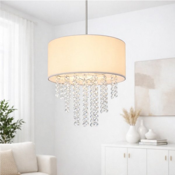 ZMH Pendelleuchte Esszimmer E27 Modern Kristall Stoff Hängeleuchte Wohnzimmer Flur, ohne Leuchtmittel, 192CM Höhenverstellbar Hängend Pendellampe Schlafzimmer