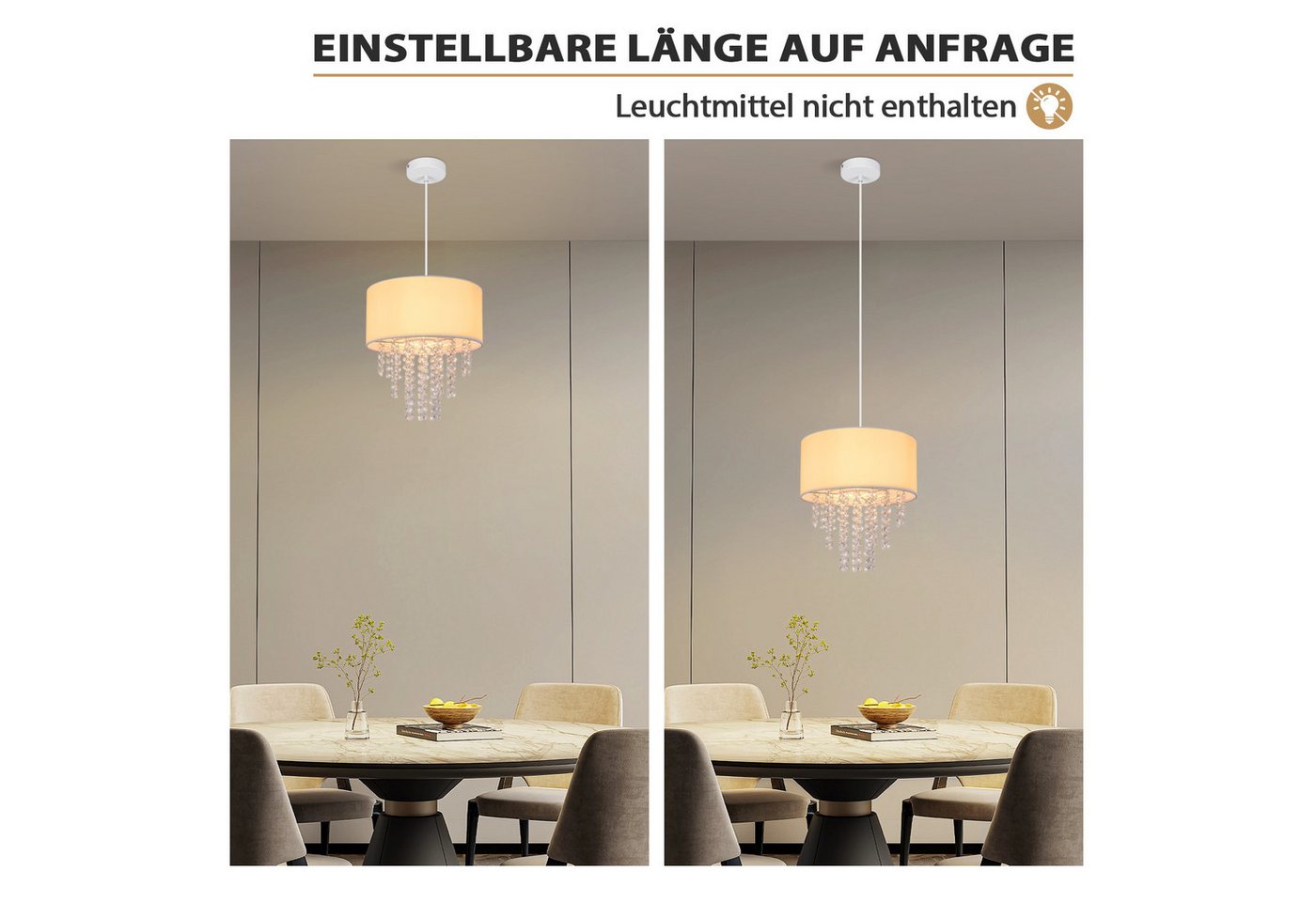 ZMH Pendelleuchte Esszimmer E27 Modern Kristall Stoff Hängeleuchte Wohnzimmer Flur, ohne Leuchtmittel, 192CM Höhenverstellbar Hängend Pendellampe Schlafzimmer – Bild 2 von 5