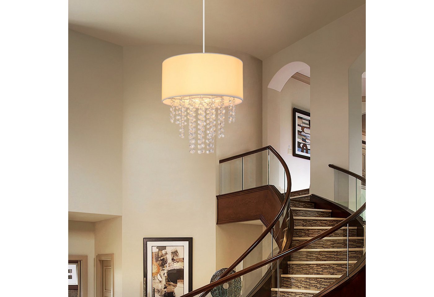 ZMH Pendelleuchte Esszimmer E27 Modern Kristall Stoff Hängeleuchte Wohnzimmer Flur, ohne Leuchtmittel, 192CM Höhenverstellbar Hängend Pendellampe Schlafzimmer – Bild 4 von 5