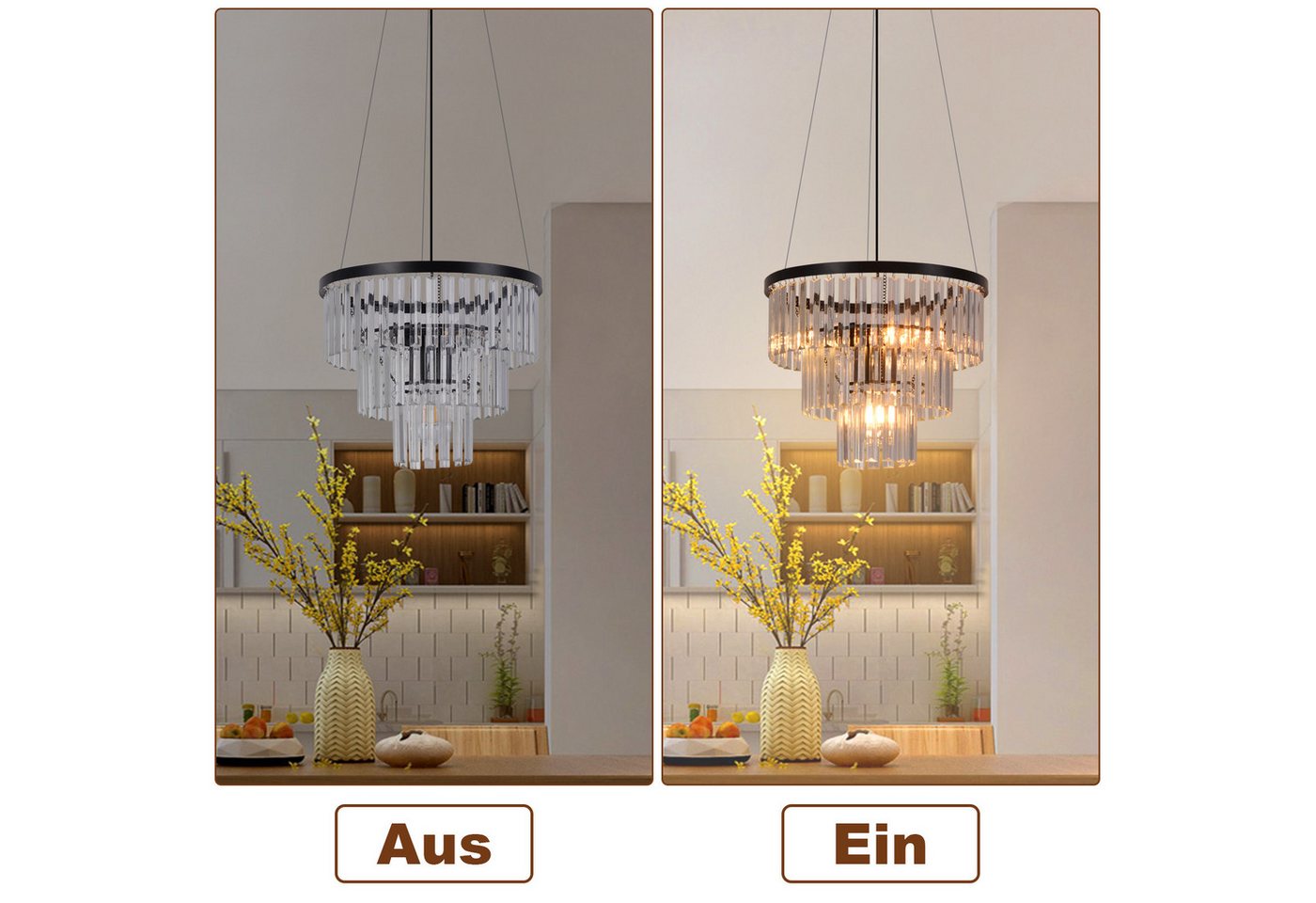 ZMH Pendelleuchte Kristall Ø 40 cm, E27 Hängeleuchte höhenverstellbar, Hochwertige Design, ohne Leuchtmittel, schwarze Hängelampe für Esstisch, Esszimmer und Wo – Bild 4 von 5