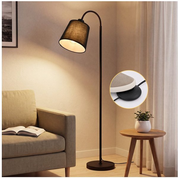 ZMH Stehlampe Wohnzimmer Modern E27 Metall Stehleuchte Stoffschirm Schlafzimmer Flur, ohne Leuchtmittel, Metall & Stoff,360° verstellbarem Federarm und Fußschal