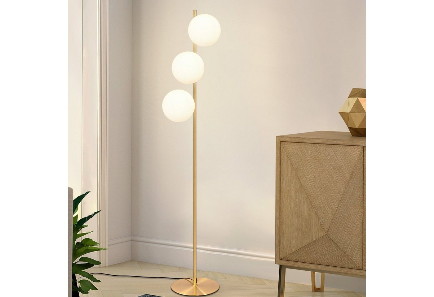 ZMH Stehlampe Wohnzimmer Glas Vintage 3-flammig E27 Stehleuchte Schlafzimmer, ohne Leuchtmittel, Metall & Glas,dekoration wohnzimmer,leselampe für Esszimmer – Bild 3 von 5