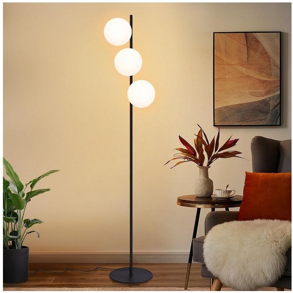 ZMH Stehlampe Wohnzimmer Glas Vintage 3-flammig E27 Stehleuchte Schlafzimmer, ohne Leuchtmittel, Metall & Glas,dekoration wohnzimmer,leselampe für Esszimmer