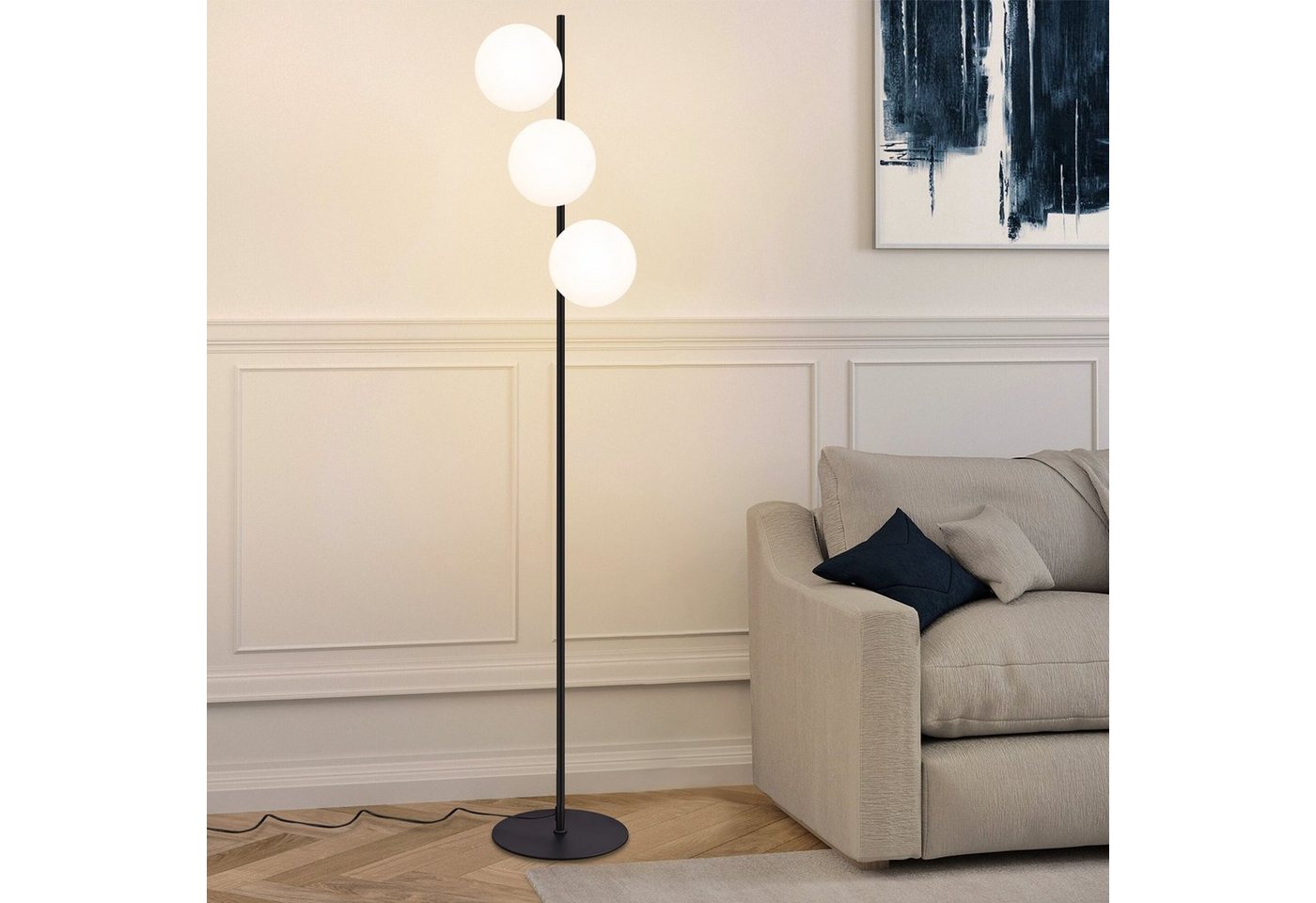 ZMH Stehlampe Wohnzimmer Glas Vintage 3-flammig E27 Stehleuchte Schlafzimmer, ohne Leuchtmittel, Metall & Glas,dekoration wohnzimmer,leselampe für Esszimmer – Bild 3 von 5