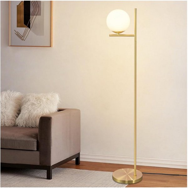 ZMH Stehlampe Wohnzimmer Gold/Schwarz Vintage 1-flammig E27 Glas Schlafzimmer Flur, ohne Leuchtmittel, Metall & Glas,Vintage Bodenlampe für Wohnzimmer Schlafzim