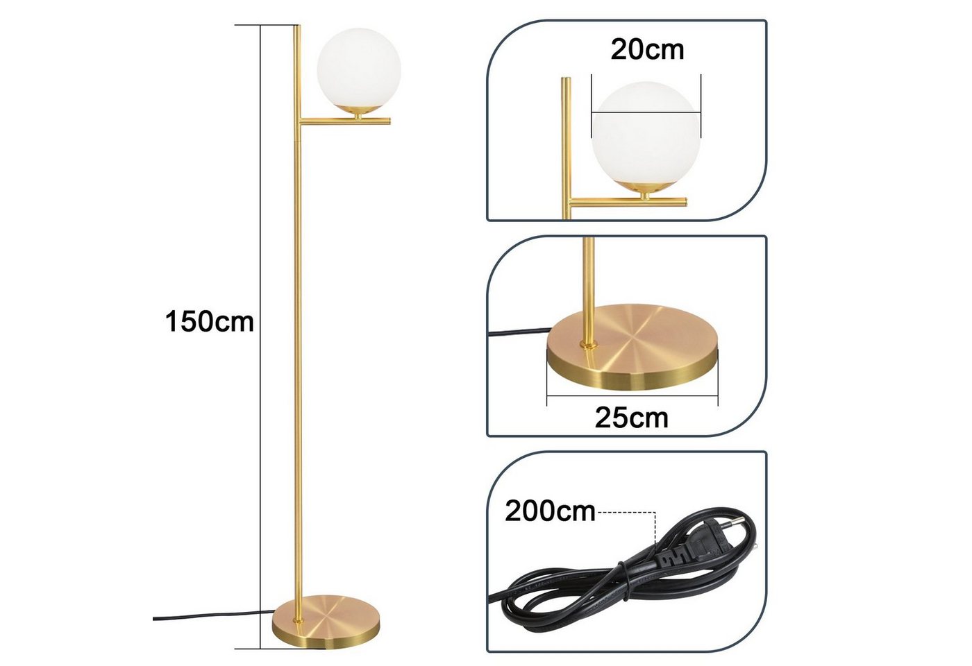 ZMH Stehlampe Wohnzimmer Gold/Schwarz Vintage 1-flammig E27 Glas Schlafzimmer Flur, ohne Leuchtmittel, Metall & Glas,Vintage Bodenlampe für Wohnzimmer Schlafzim – Bild 2 von 5