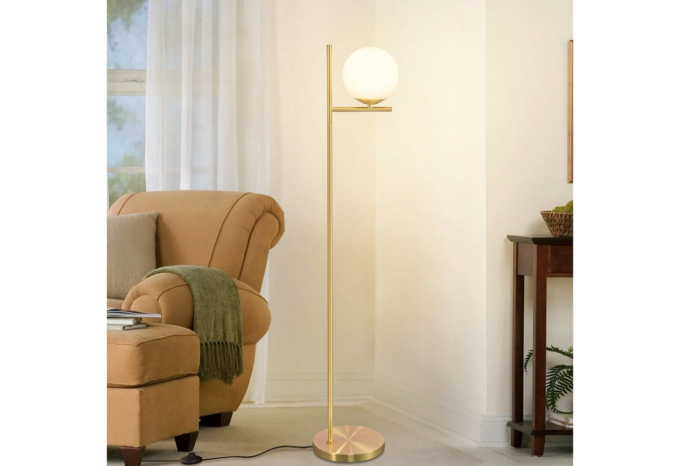 ZMH Stehlampe Wohnzimmer Gold/Schwarz Vintage 1-flammig E27 Glas Schlafzimmer Flur, ohne Leuchtmittel, Metall & Glas,Vintage Bodenlampe für Wohnzimmer Schlafzim – Bild 3 von 5