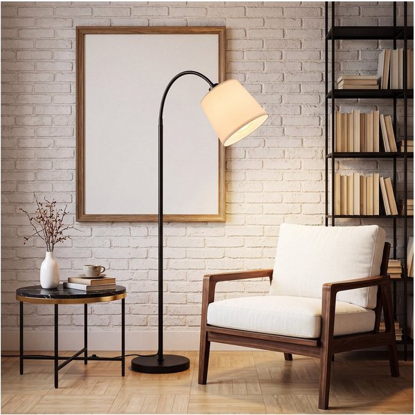 ZMH Stehlampe Wohnzimmer Modern Stehleuchte Stoff E27 Bogenlampe Metall Schlafzimmer, ohne Leuchtmittel, Lesezimmer Kinderzimmer, 160 cm 360° drehbar beigefarbe