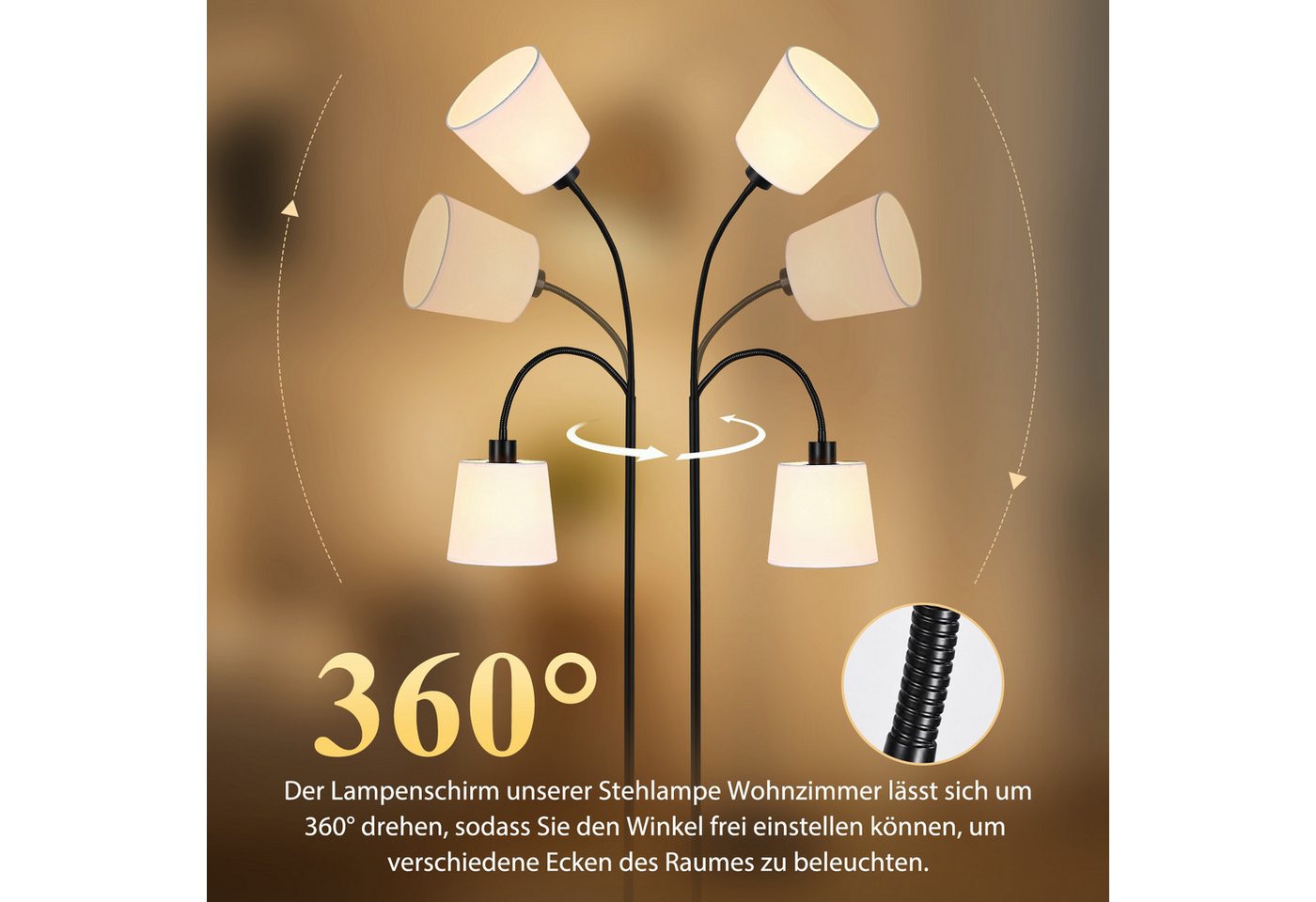 ZMH Stehlampe Wohnzimmer Modern Stehleuchte Stoff E27 Bogenlampe Metall Schlafzimmer, ohne Leuchtmittel, Lesezimmer Kinderzimmer, 160 cm 360° drehbar beigefarbe – Bild 5 von 5