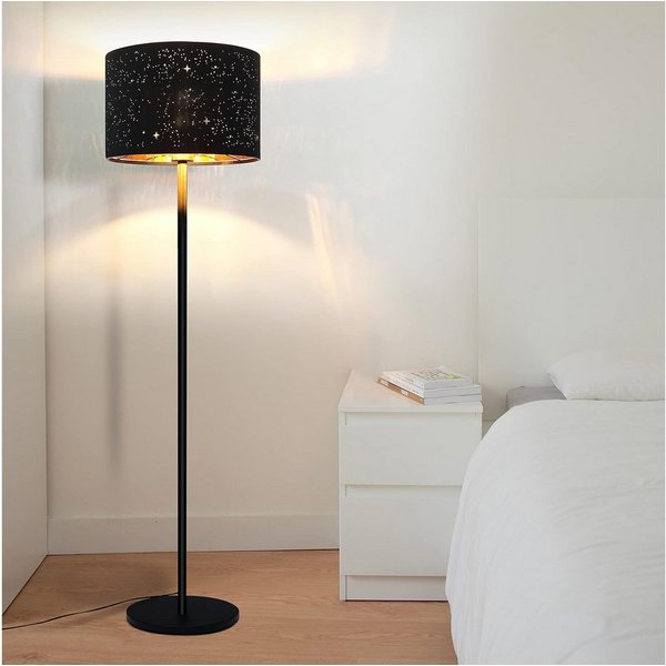 ZMH Stehlampe Wohnzimmer Schwarz Gold/Grau E27 Metall Stoffschirm Schlafzimmer Flur, ohne Leuchtmittel, für Schlafzimmer Kinderzimmer Flur Café