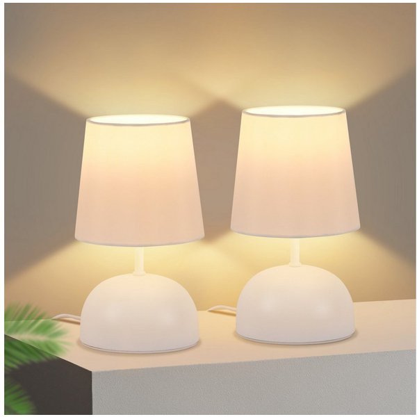 ZMH Tischleuchte 2er-Set, kleine Nachttischlampe mit Stoffschirm und Kabel, E14, ohne Leuchtmittel, 24,5 cm, für Schlafzimmer und Wohnzimmer
