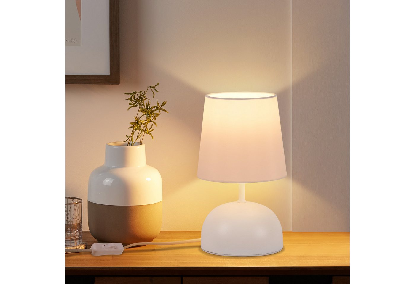 ZMH Tischleuchte 2er-Set, kleine Nachttischlampe mit Stoffschirm und Kabel, E14, ohne Leuchtmittel, 24,5 cm, für Schlafzimmer und Wohnzimmer – Bild 2 von 5