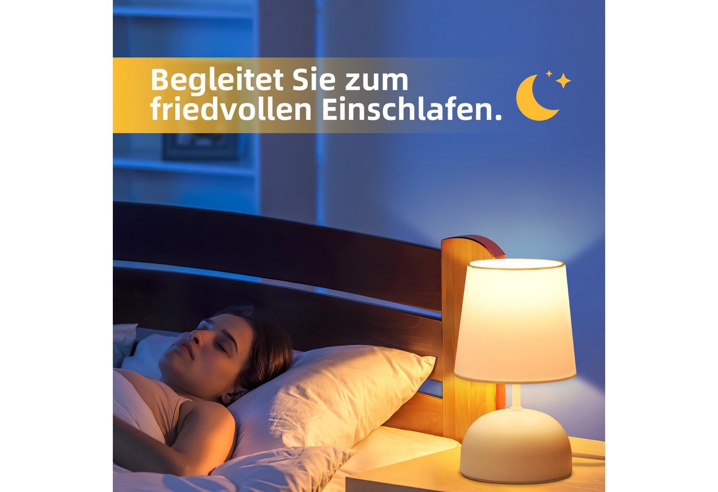 ZMH Tischleuchte 2er-Set, kleine Nachttischlampe mit Stoffschirm und Kabel, E14, ohne Leuchtmittel, 24,5 cm, für Schlafzimmer und Wohnzimmer – Bild 5 von 5