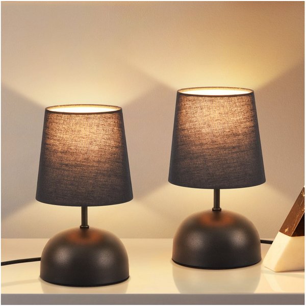 ZMH Tischleuchte 2er-Set, kleine Nachttischlampe mit Stoffschirm und Kabel, E14, ohne Leuchtmittel, 24,5 cm, für Schlafzimmer und Wohnzimmer