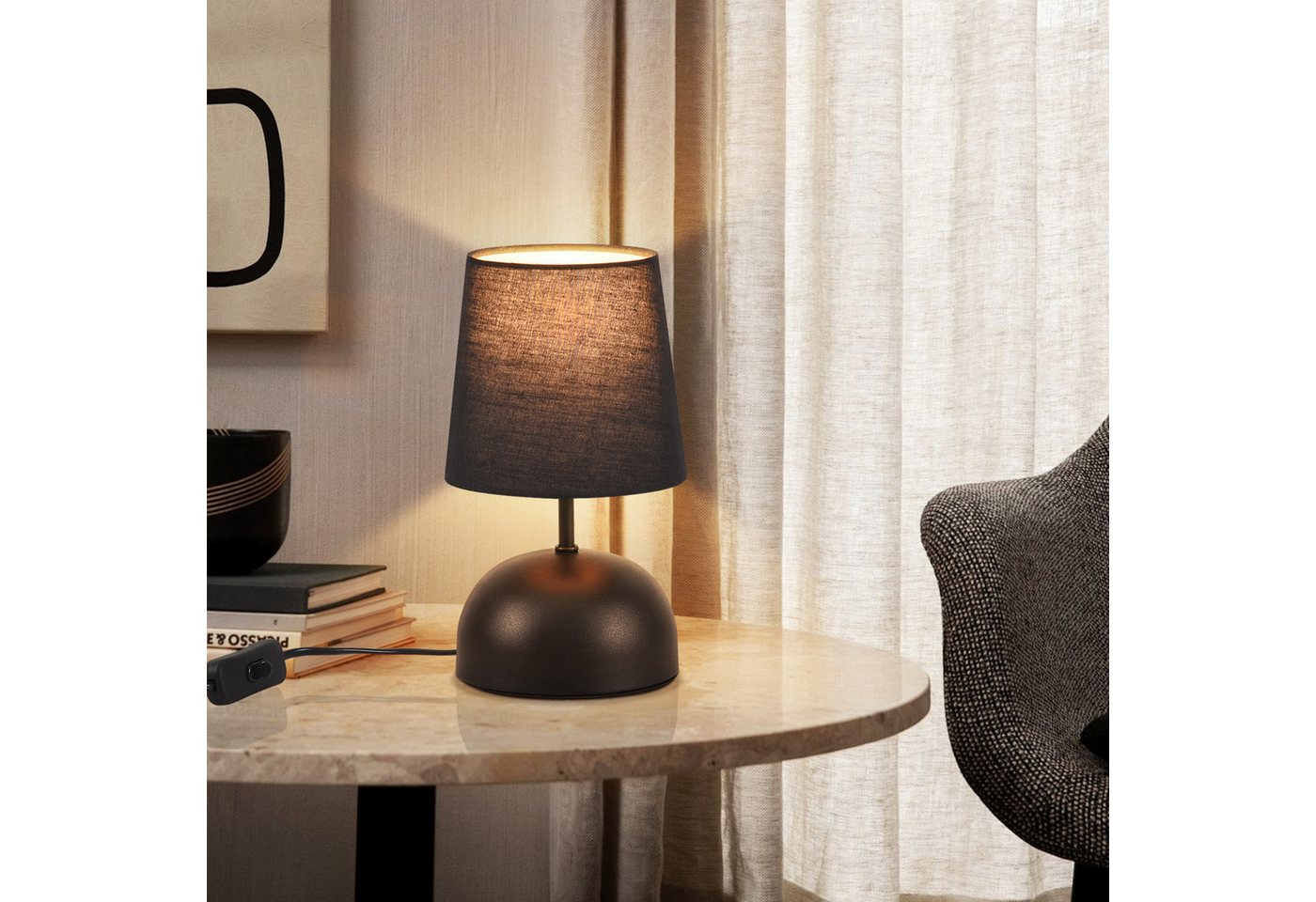 ZMH Tischleuchte 2er-Set, kleine Nachttischlampe mit Stoffschirm und Kabel, E14, ohne Leuchtmittel, 24,5 cm, für Schlafzimmer und Wohnzimmer – Bild 2 von 5