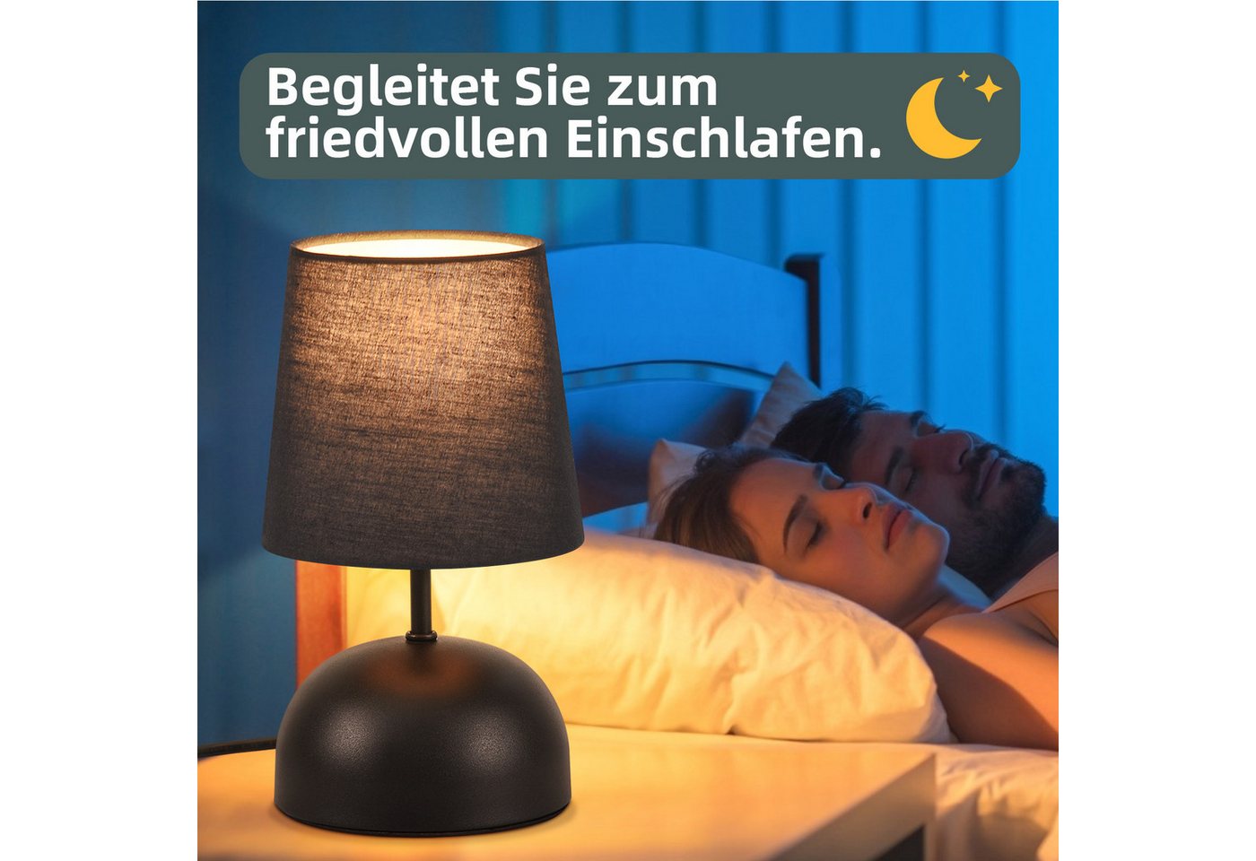ZMH Tischleuchte 2er-Set, kleine Nachttischlampe mit Stoffschirm und Kabel, E14, ohne Leuchtmittel, 24,5 cm, für Schlafzimmer und Wohnzimmer – Bild 4 von 5