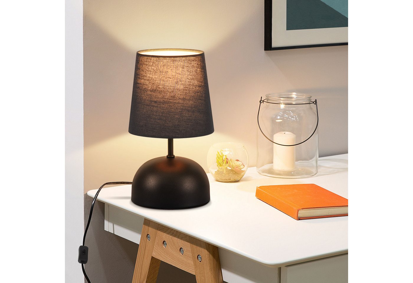 ZMH Tischleuchte 2er-Set, kleine Nachttischlampe mit Stoffschirm und Kabel, E14, ohne Leuchtmittel, 24,5 cm, für Schlafzimmer und Wohnzimmer – Bild 5 von 5