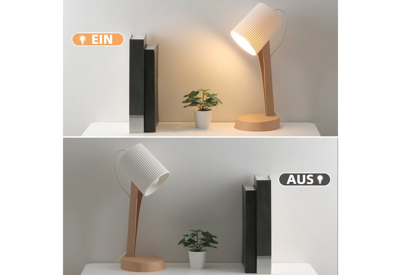 ZMH Tischleuchte E14 2er-Set mit Kabel Kippschalter modern Schlafzimmer Esszimmer, HochwertigeDesign, ohne Leuchtmittel, Einfache Installation – Bild 5 von 5
