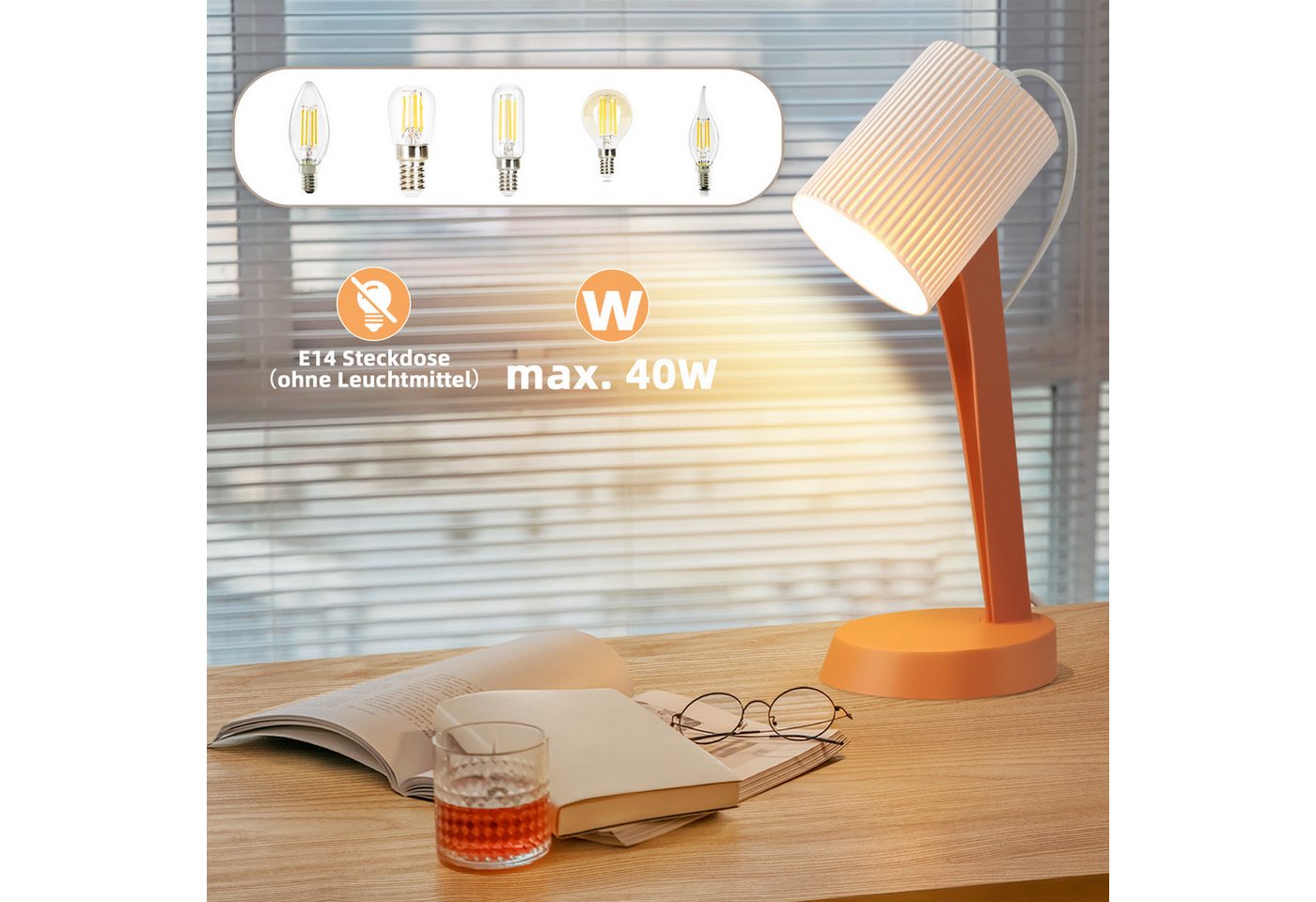 ZMH Tischleuchte E14 2er-Set mit Kabel Kippschalter modern Schlafzimmer Esszimmer, HochwertigeDesign, ohne Leuchtmittel, Einfache Installation – Bild 2 von 5