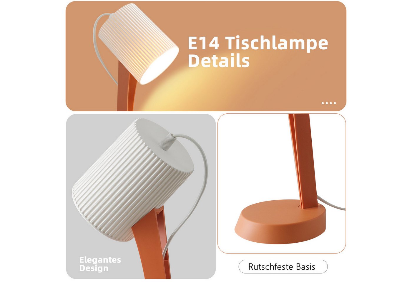 ZMH Tischleuchte E14 2er-Set mit Kabel Kippschalter modern Schlafzimmer Esszimmer, HochwertigeDesign, ohne Leuchtmittel, Einfache Installation – Bild 3 von 5