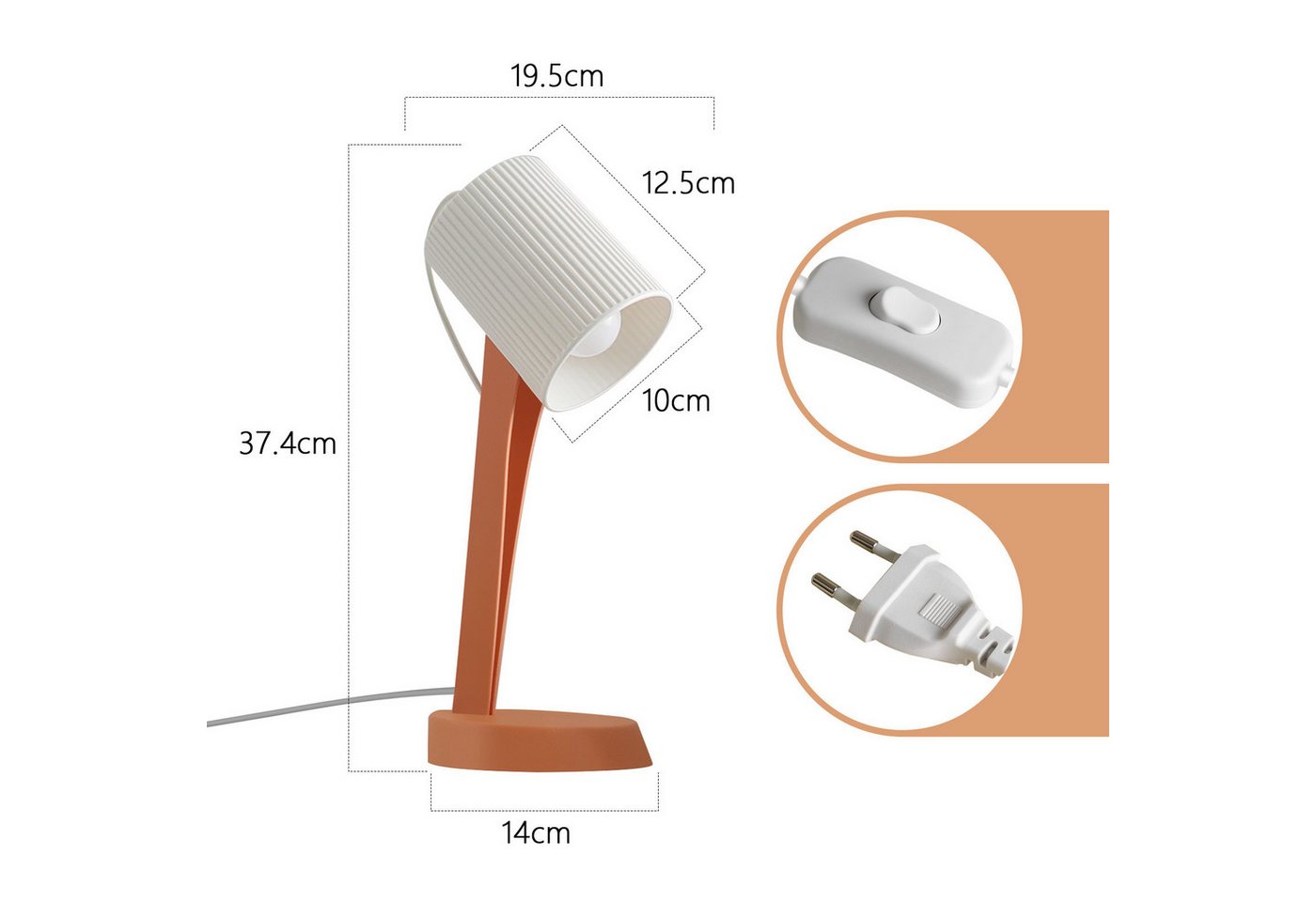 ZMH Tischleuchte E14 2er-Set mit Kabel Kippschalter modern Schlafzimmer Esszimmer, HochwertigeDesign, ohne Leuchtmittel, Einfache Installation – Bild 4 von 5
