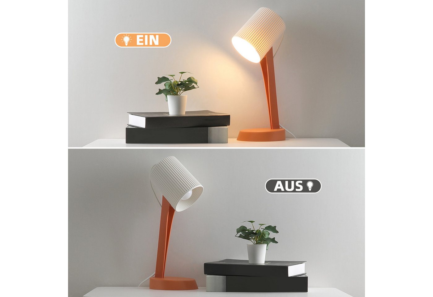 ZMH Tischleuchte E14 2er-Set mit Kabel Kippschalter modern Schlafzimmer Esszimmer, HochwertigeDesign, ohne Leuchtmittel, Einfache Installation – Bild 5 von 5