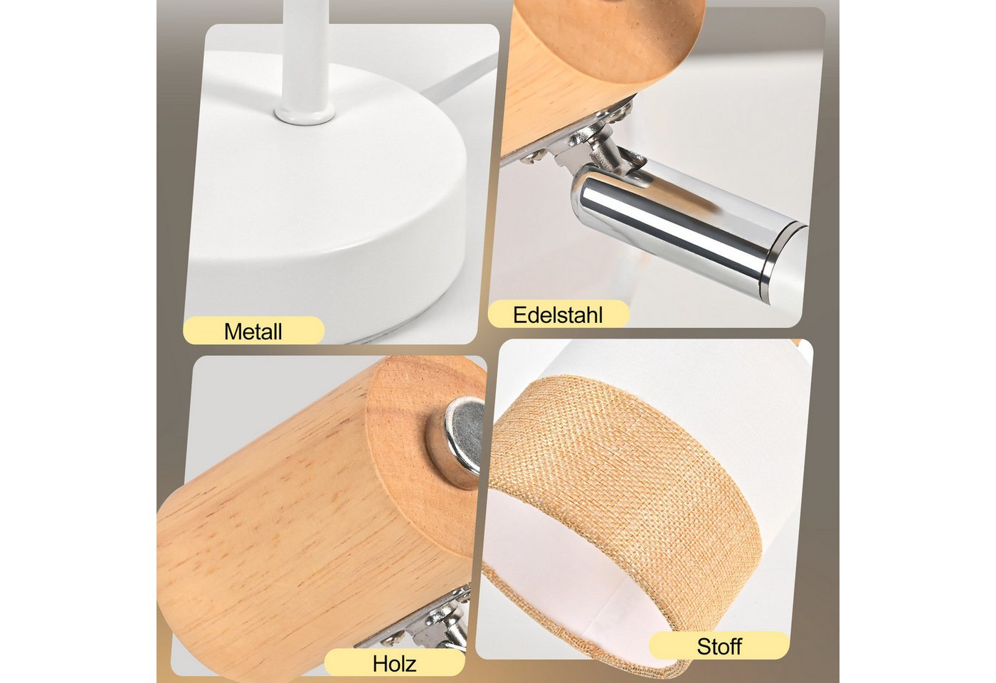 ZMH Tischleuchte E14 mit Stoffschirm, moderne Nachttischlampe mit Kabelschalter, 350° drehbar, 80° neigbar, ohne Leuchtmittel, Nachttischlampe mit Holzdetail, K – Bild 5 von 5