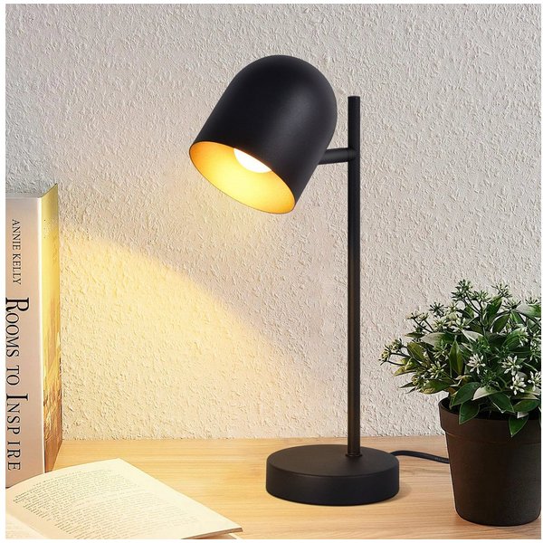 ZMH Tischleuchte E14 Schwarz-Gold, 350° drehbar und 90° schwenkbar, Kabelschalter, ohne Leuchtmittel, Vintage aus Metall, für Schlafzimmer, Wohnzimmer und Schre