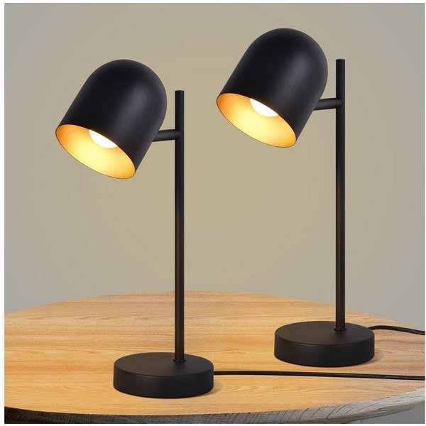 ZMH Tischleuchte E14 Schwarz-Gold, 350° drehbar und 90° schwenkbar, Kabelschalter, ohne Leuchtmittel, Vintage aus Metall, für Schlafzimmer, Wohnzimmer und Schre