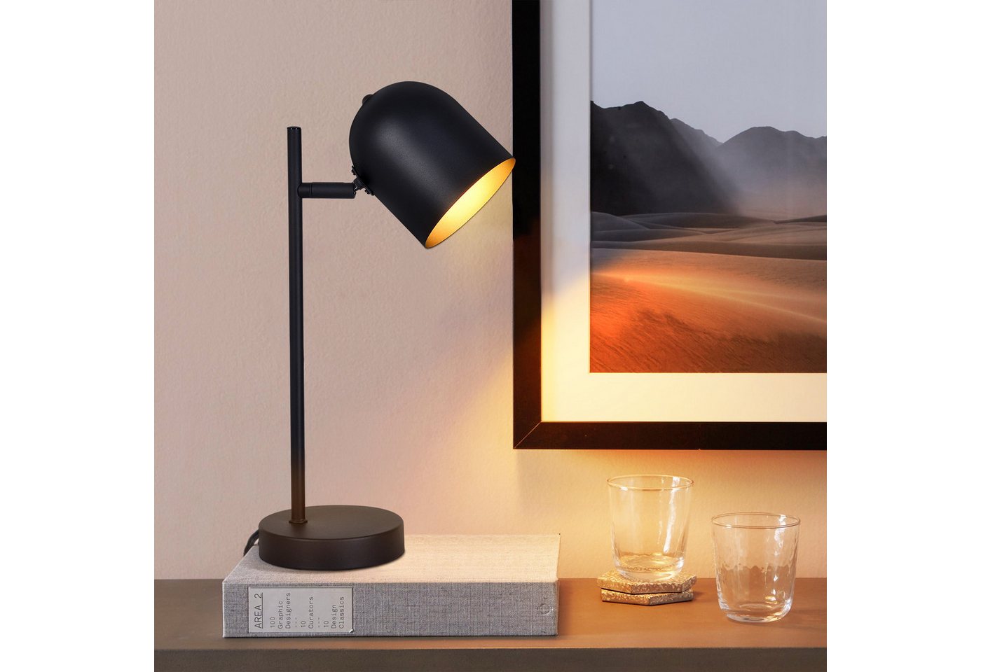 ZMH Tischleuchte E14 Schwarz-Gold, 350° drehbar und 90° schwenkbar, Kabelschalter, ohne Leuchtmittel, Vintage aus Metall, für Schlafzimmer, Wohnzimmer und Schre – Bild 3 von 5