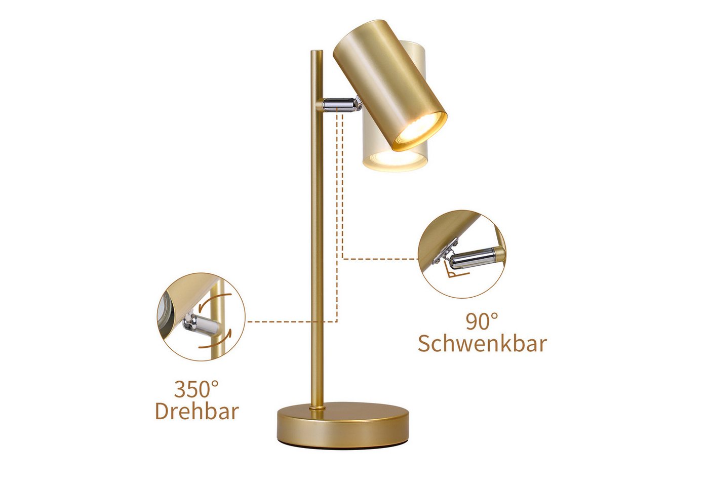 ZMH Tischleuchte GU10,schwenkbare Tischlampe mit 350° Drehbereich, 90° neigbar, ohne Leuchtmittel, für Schreibtisch, Nachttisch und Arbeitszimmer – Bild 4 von 5
